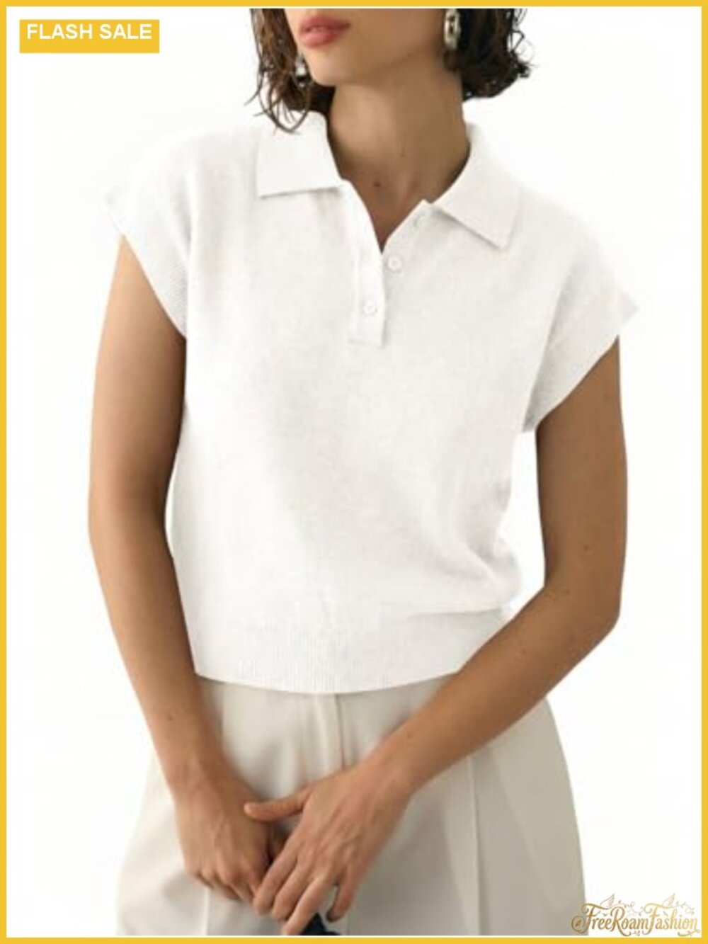 Womens Cap Short Sleeve Sweater Top Polo Button Collared Knit Business Casual
